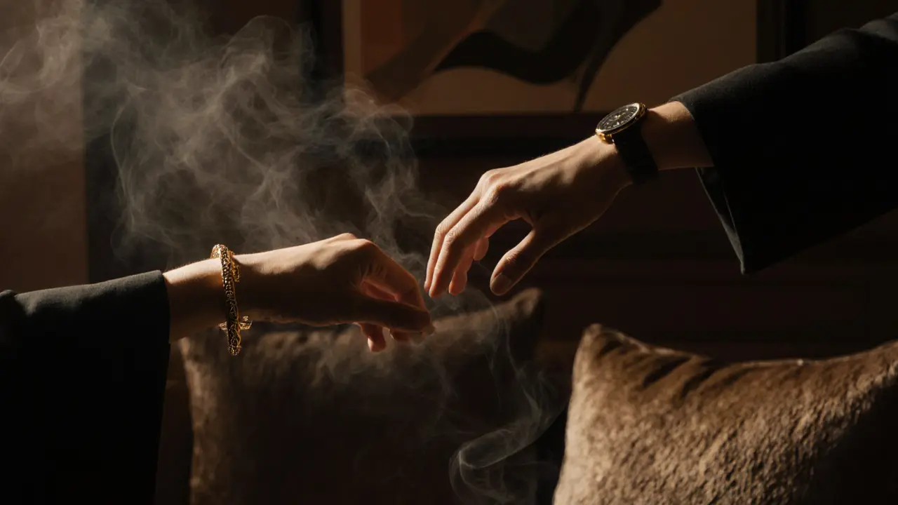 Two hands almost touching in a quiet lounge, symbolizing emotional connection without physical contact.