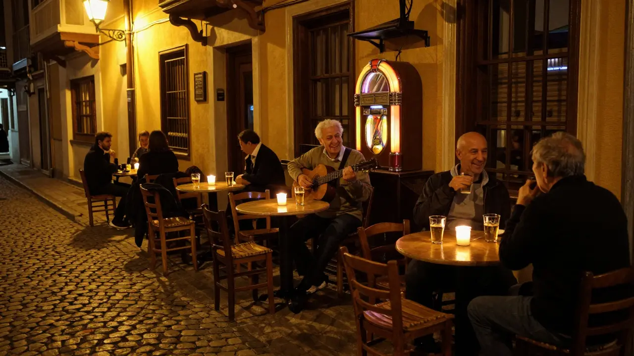 Cozy alley bar Bar 66 with candlelight, jukebox, and patrons enjoying quiet conversation in the night.