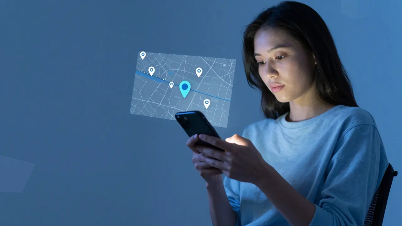 Woman using location-sharing app for safety during appointment